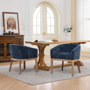 English Elm Mid Century Barrel Accent Chair Chenille Upholstery Rubberwood Legs Dining Room Blue W1143P449337