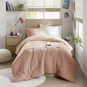 JLA Home Comfort Spaces - Soft Washed Color Block Comforter Set with Silky Pre-Washed Finish, Oeko-Tex Certified Midweight Warmth Pink AM10-0182