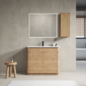 English Elm 40'' Freestanding Bathroom Vanity With Ceramic Sink, Soft-Close Doors & Side Cabinet For Stylish Storage W999S00404
