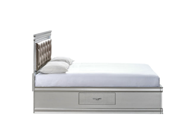 English Elm Lorana King Platform Bed with Led Lighting Tufted Faux Leather Glam Storage Frame Silver B078S00689