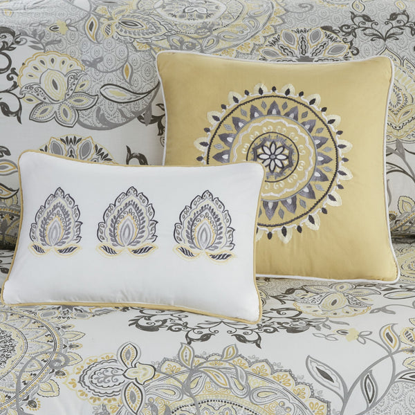 English Elm 8 Piece Reversible Cotton Comforter Set - Floral & Medallion Print, Cal King, Oeko-Tex Certified B03597285
