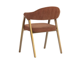 Sunpan Burgos Dining Armchair - Modern Curved Seatback with Gold Stainless Steel Frame for Stylish Dining Belfast Rust