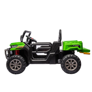 English Elm 24v Kids Ride on Dump Truck Two Seat Electric Utv with Tilting Bed and Remote Control Green W1578P188523