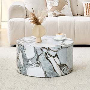 English Elm Cave Stone Patterned Mdf Round Coffee Table for Minimalist Industrial Living Rooms White W1151P460955