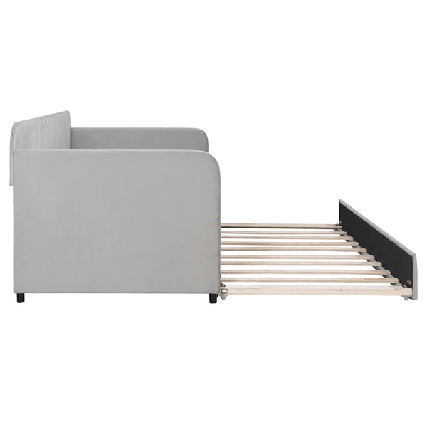 English Elm Upholstered Velvet Twin Daybed with Pull Out Trundle Sofa for Guest or Kids Room LP100127AAE