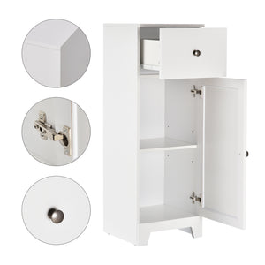 English Elm kleankin Compact Bathroom Storage Cabinet 12.5" W x 35" H with Drawer, Adjustable Shelf, Anti-Tip, White Elegance W2225P216994
