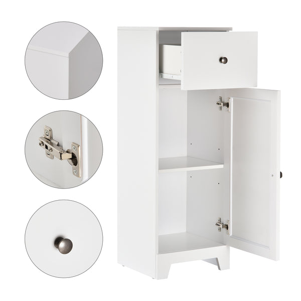 English Elm kleankin Compact Bathroom Storage Cabinet 12.5" W x 35" H with Drawer, Adjustable Shelf, Anti-Tip, White Elegance W2225P216994