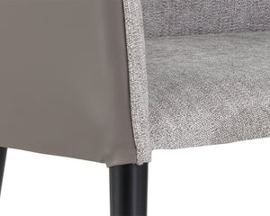 Sunpan Asher Dining Armchair - Modern Barrel Back Design with Black Steel Legs and Elegant Gold Foot Caps Flint Grey / Napa Taupe