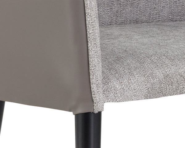 Sunpan Asher Dining Armchair - Modern Barrel Back Design with Black Steel Legs and Elegant Gold Foot Caps Flint Grey / Napa Taupe