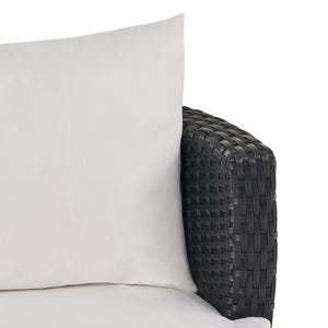 English Elm Christopher Knight Home® - KONO Woven Outdoor 3-Piece Patio Chat Set with Aluminum Frame, Tempered Glass Table, Cushions Black+Ivory 53142.00ALU