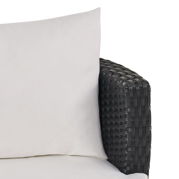 English Elm Christopher Knight Home® - KONO Woven Outdoor 3-Piece Patio Chat Set with Aluminum Frame, Tempered Glass Table, Cushions Black+Ivory 53142.00ALU