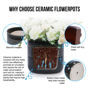 English Elm 3 Pieces Ceramic Flowerpot Set - Modern Handcrafted Planters For Indoor/Outdoor Elegance & Style W3273P322258