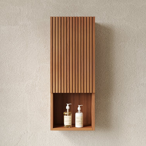English Elm Mitch Wall Mounted Narrow Bathroom Cabinet Oak Woodgrain French Groove Door Storage W2615P376560
