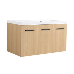 English Elm 36" Floating Bathroom Vanity Light Oak Modular Cabinet with Gel Coat Integrated Sink W3450S00082