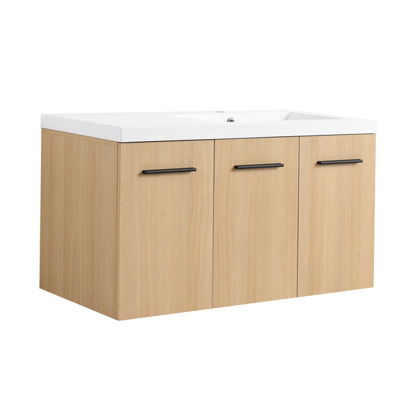 English Elm 36" Floating Bathroom Vanity Light Oak Modular Cabinet with Gel Coat Integrated Sink W3450S00082