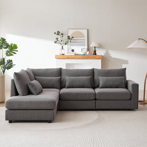 English Elm MH100.2" Sofa Convertible L-Shaped Linen Sectional with Movable Ottoman 5 Cushions 4 Lumbar Pillows Grey W1193S00139