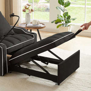 English Elm 3-in-1 Convertible Sofa Bed with USB & Type-C Ports, Cup Holders, Adjustable Backrest for Small Spaces Black W2151142231