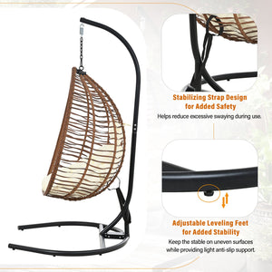 English Elm U_style Wicker Hanging Egg Chair with Stand Foldable Indoor Outdoor Swing Seat Brown+Beige N711P389502K