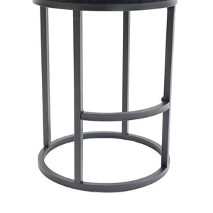 English Elm Counter Height Barstools Set of 2 Linen Upholstered Barrel Seat with Iron Legs Black W395P410438