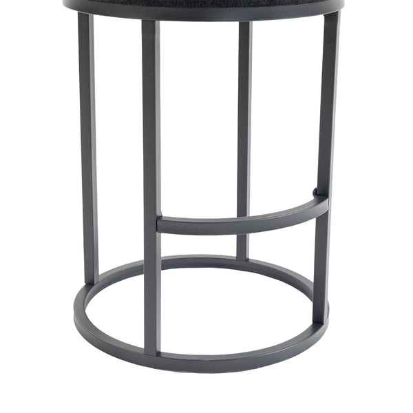 English Elm Counter Height Barstools Set of 2 Linen Upholstered Barrel Seat with Iron Legs Black W395P410438
