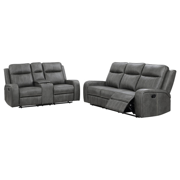 English Elm Forrest Grey 2-Piece Motion Reclining Sofa Set - Modern Faux Leather Channel Tufted Gray Comfort Lounge B062S01274