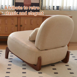 English Elm Cute Faux Leather Armless Accent Chair Solid Wood Legs Cushioned Seat Modern Cream W2105P440975