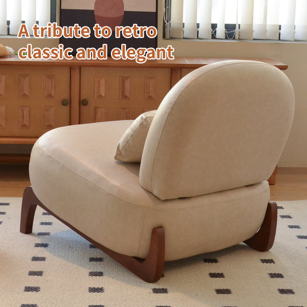 English Elm Cute Faux Leather Armless Accent Chair Solid Wood Legs Cushioned Seat Modern Cream W2105P440975