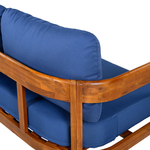 English Elm U_style Acacia Wood Outdoor L Shaped Corner Sofa Set with Arc Frame and Cushions Blue WY000481AAC