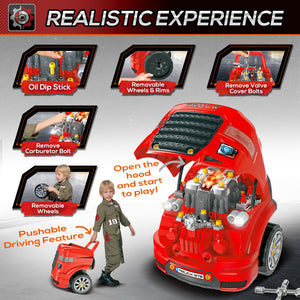 English Elm Qaba Kids Mechanic Workshop Truck Toy with Sounds Lights and 61 Piece Engine Set W2225P200404