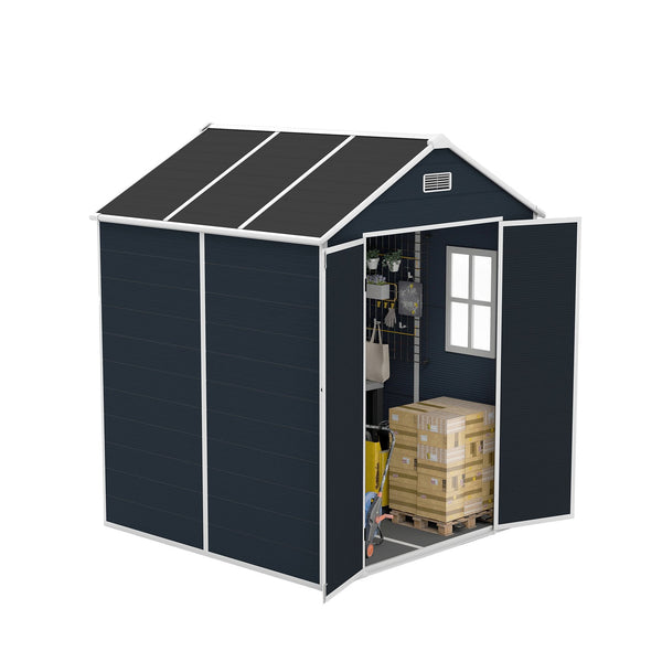 English Elm Campcraft Resin Storage Shed 6x6 Ft with Thick Pp Panels Uv Resistant Lockable W1598S00026