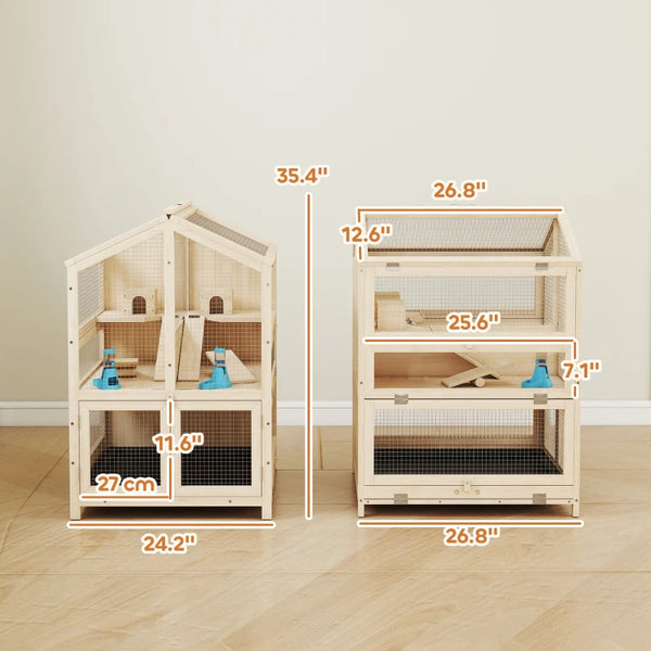 English Elm Small Animal Habitat 3 Tier Fir Wood Cage with Clear Panels for Hamsters and Gerbils T3971P481458