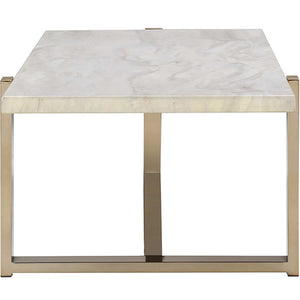 English Elm White Faux Marble Coffee Table with Champagne Geometric Metal Base — Modern Luxe, Durable Design B062P189196