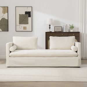 English Elm 82.68" Wide Chenille Two Seat Sofa Solid Wood Frame with Lumbar Pillows Living Room Beige W3189S00024
