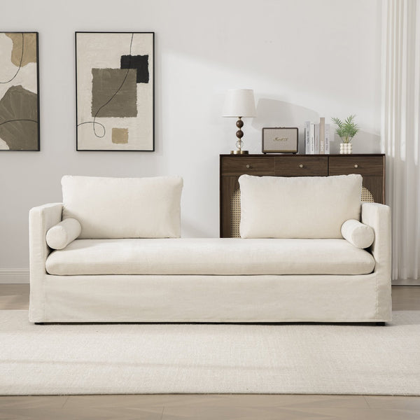 English Elm 82.68" Wide Chenille Two Seat Sofa Solid Wood Frame with Lumbar Pillows Living Room Beige W3189S00024
