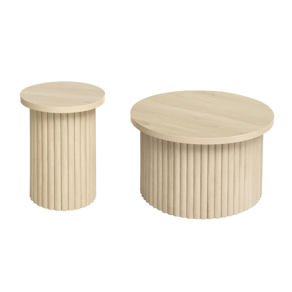 English Elm Coffee Table Set Of 2 - Modern Round Accent Tables For Stylish Living Room & Small Apartments W688P248113