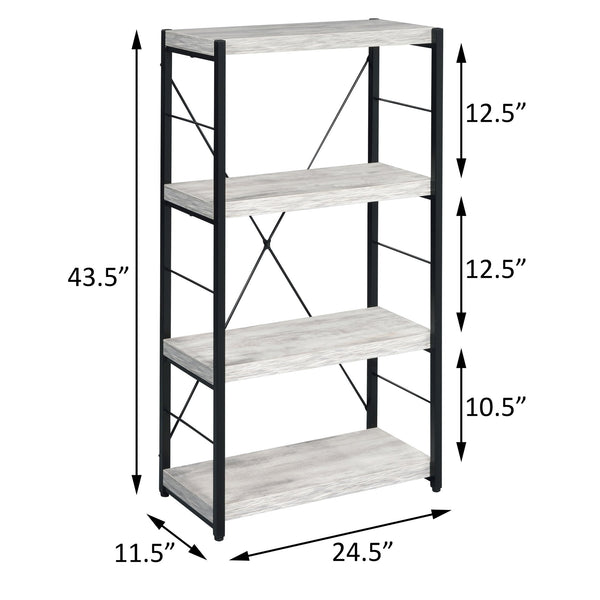 English Elm Antique industrial rustic 3-shelf bookcase with faux concrete shelves, metal sled frame, durable style B062P185716