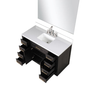 English Elm Black Oak Single Bath Vanity 48 in. W x 22 in. D with White Quartz Top, Chrome Faucet & 46 in. Mirror B2731S02212