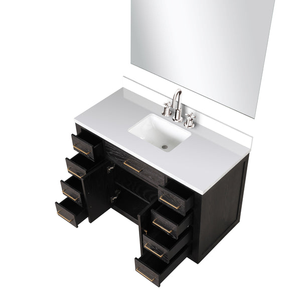 English Elm Black Oak Single Bath Vanity 48 in. W x 22 in. D with White Quartz Top, Chrome Faucet & 46 in. Mirror B2731S02212