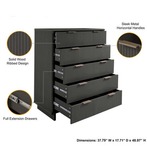 English Elm Granville 38" Charcoal Gray Chest With 5 Drawers - Stylish Solid Wood Storage For Modern Homes B365S00084