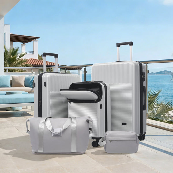 English Elm Luggage 5 Piece Hardside Abs Set with Front Access Carry on and Tsa Spinner Wheels Silver N732P391579D