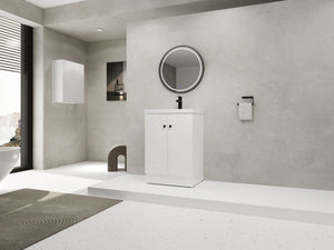 English Elm 24" Freestanding Bathroom Vanity with Resin Integrated Sink, Soft-Close Doors, Adjustable Shelf, Durable Plywood Finish White W999S00269