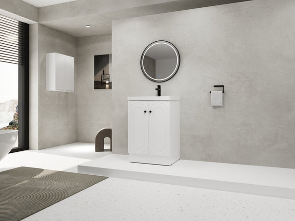 English Elm 24" Freestanding Bathroom Vanity with Resin Integrated Sink, Soft-Close Doors, Adjustable Shelf, Durable Plywood Finish White W999S00269