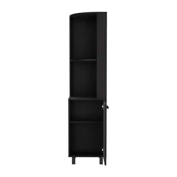 English Elm Corner Bar Cabinet with Ten Built-In Wine Slots, Cup Rack & Spacious Top Shelf for Entertaining Black 44.88 L x 22.05 W x 4.72 H B097S00192