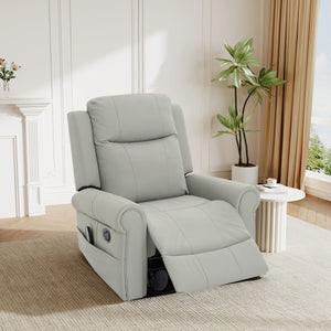 English Elm Manual Swivel Rocker Recliner Pu Leather Chair with Massage Heating and Pocket Spring Support Grey N763P363558E