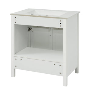 English Elm 30-Inch Bathroom Vanity With Ceramic Sink And Storage - Ideal For Space-Saving Small Bathrooms! WF530809AAK