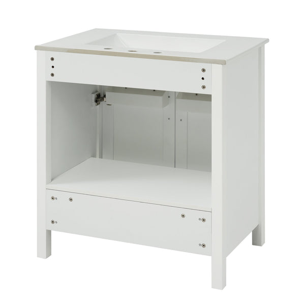 English Elm 30-Inch Bathroom Vanity With Ceramic Sink And Storage - Ideal For Space-Saving Small Bathrooms! WF530809AAK