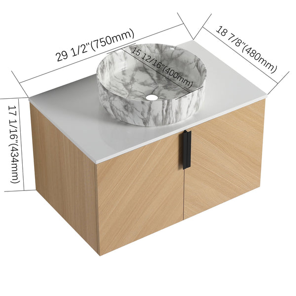 English Elm 30" Contemporary Bathroom Vanity With Art Sink, Wall-Mounted Design & Durable Plywood Construction W999S00446