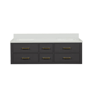 English Elm Black Double Bath Vanity 60" W With Elegant White Quartz Top, Soft-Close Drawers & Ample Storage B2731P258032