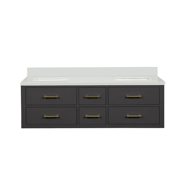 English Elm Black Double Bath Vanity 60" W With Elegant White Quartz Top, Soft-Close Drawers & Ample Storage B2731P258032