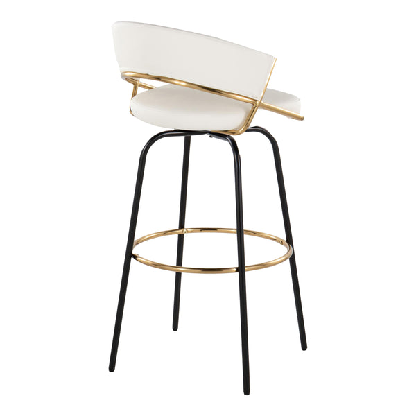 English Elm Jie Stylish 30" Fixed-Height Barstools With Swivel, Gold & White Faux Leather - Set Of 2 For Glam Spaces B202S00609